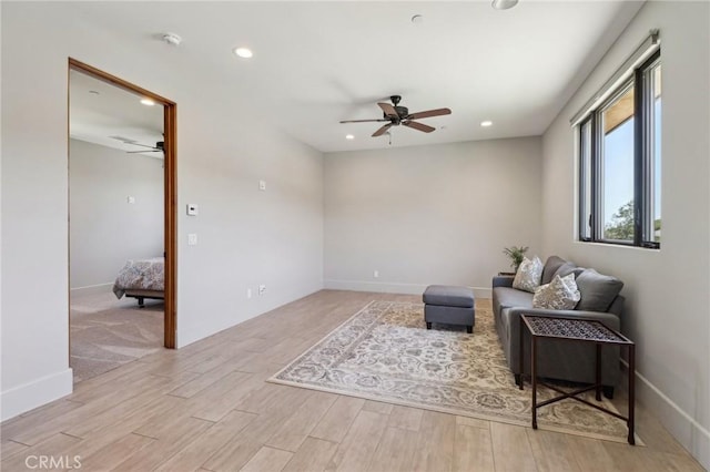 4004 Snowgoose St, Simi Valley, CA 93065 - sitting room with a ceiling fan, light wood-style floors, recessed lighting, and baseboards