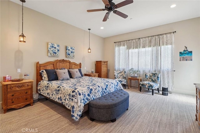 4004 Snowgoose St, Simi Valley, CA 93065 - bedroom with baseboards, recessed lighting, light colored carpet, and a ceiling fan