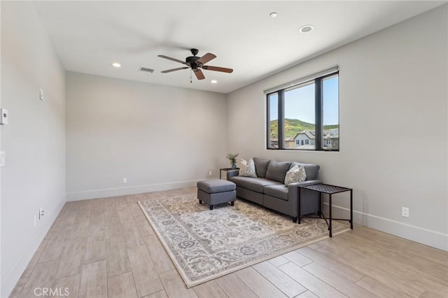 4004 Snowgoose St, Simi Valley, CA 93065 - living room featuring a ceiling fan, wood finished floors, recessed lighting, and baseboards