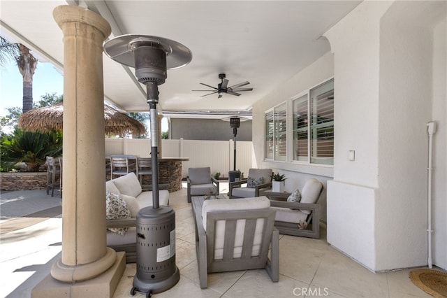32429 Castle Ct, Temecula, CA 92592 - view of patio featuring an outdoor hangout area, a ceiling fan, and an outdoor bar