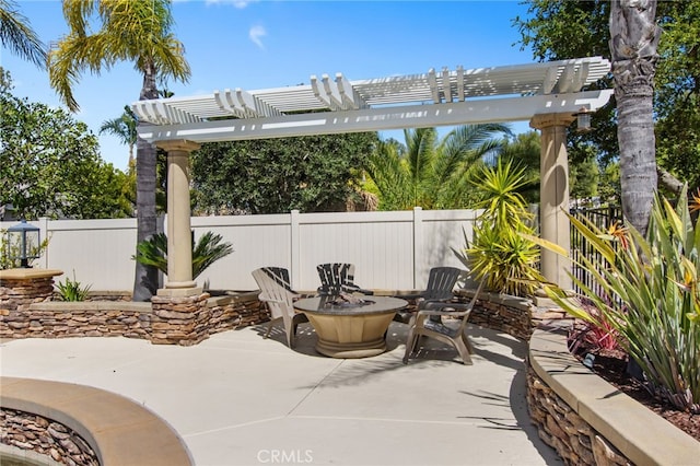 32429 Castle Ct, Temecula, CA 92592 - fenced backyard featuring a patio area, an outdoor fire pit, and a pergola