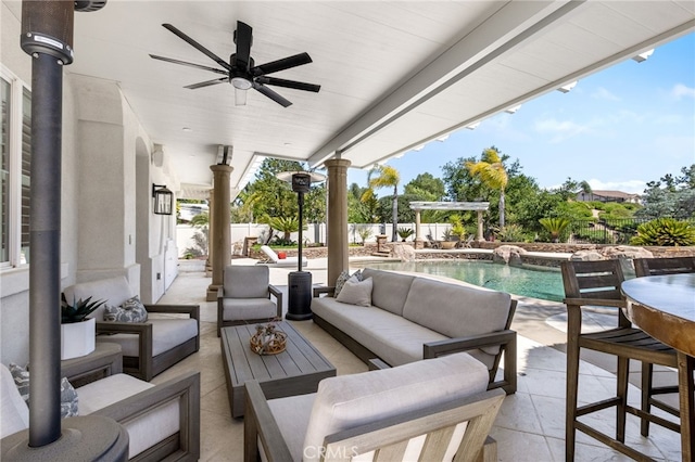 32429 Castle Ct, Temecula, CA 92592 - view of patio with an outdoor hangout area and ceiling fan