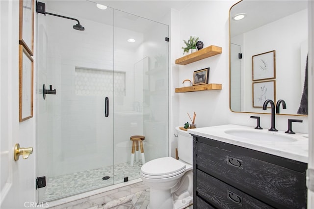 32429 Castle Ct, Temecula, CA 92592 - full bathroom featuring vanity, a stall shower, and recessed lighting