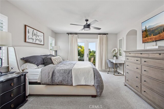 32429 Castle Ct, Temecula, CA 92592 - carpeted bedroom featuring access to exterior and a ceiling fan