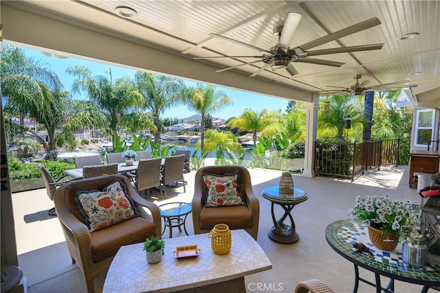 29784 Nautical Ct, Canyon Lake, CA 92587 - view of patio featuring outdoor dining space, ceiling fan, and an outdoor living space