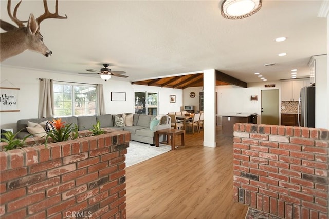 49 Bob Way, Oroville, CA 95965 - living area featuring ceiling fan, light wood finished floors, and recessed lighting