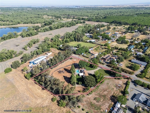 49 Bob Way, Oroville, CA 95965 - aerial overview of property's location with property parcel outlined and a nearby body of water