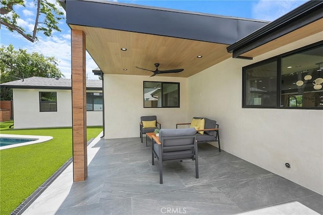 23240 Leonora Dr, Woodland Hills, CA 91367 - view of patio / terrace featuring a ceiling fan and an outdoor pool