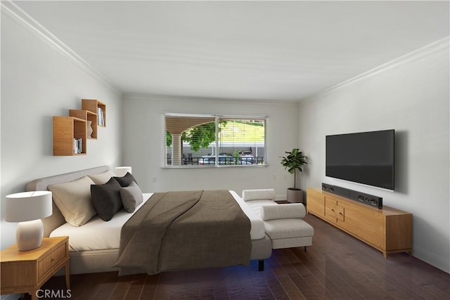 4004 Calle Sonora Oeste Unit 1F, Laguna Woods, CA 92637 - bedroom featuring crown molding and dark wood-style flooring