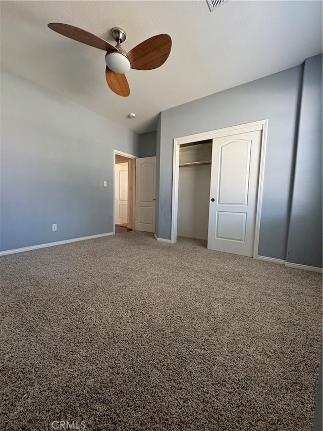 4809 Prairie Meadows Way, Bakersfield, CA 93312 - unfurnished bedroom with baseboards, carpet floors, a closet, and ceiling fan