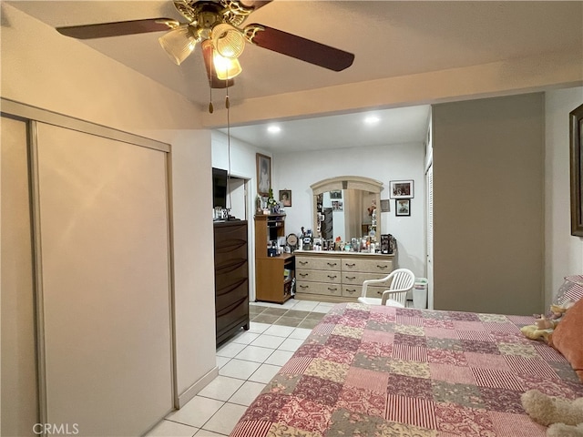 6 Rawhide Ln, Carson, CA 90745 - bedroom with light tile patterned flooring, recessed lighting, and ceiling fan