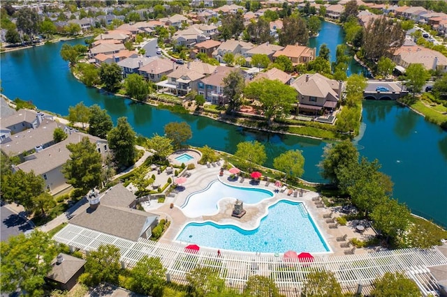 23423 Waterway Ln Unit 17, Valencia, CA 91355 - aerial perspective of suburban area with a pool area and a nearby body of water
