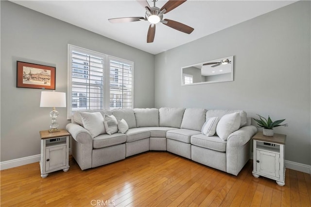 23423 Waterway Ln Unit 17, Valencia, CA 91355 - living room with ceiling fan, light wood-style flooring, and baseboards