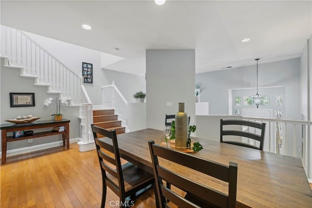 23423 Waterway Ln Unit 17, Valencia, CA 91355 - dining area with light wood-type flooring, stairway, recessed lighting, and baseboards