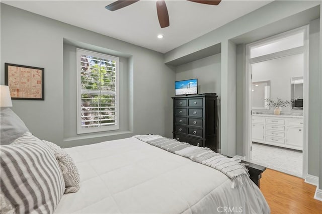 23423 Waterway Ln Unit 17, Valencia, CA 91355 - bedroom featuring wood finished floors, ensuite bath, and a ceiling fan
