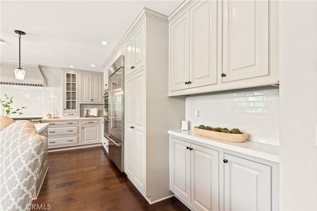 1280 Dumaine Ave, Oak Park, CA 91377 - kitchen with tasteful backsplash, recessed lighting, light countertops, stainless steel appliances, and dark wood-type flooring