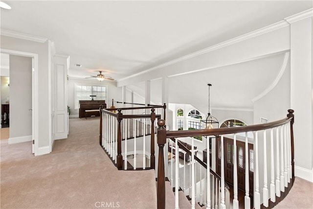 1280 Dumaine Ave, Oak Park, CA 91377 - corridor featuring an upstairs landing, carpet, plenty of natural light, and ornamental molding