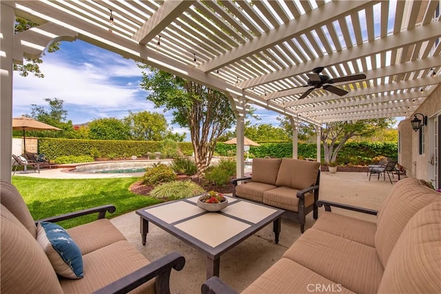1280 Dumaine Ave, Oak Park, CA 91377 - view of patio / terrace with outdoor lounge area, a pergola, and ceiling fan