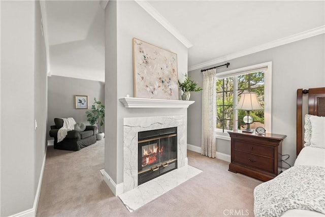 1280 Dumaine Ave, Oak Park, CA 91377 - bedroom with ornamental molding, a high end fireplace, carpet, and baseboards