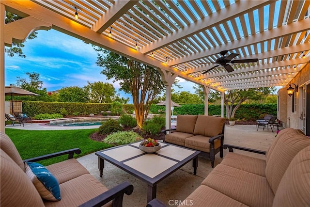 1280 Dumaine Ave, Oak Park, CA 91377 - view of patio / terrace with outdoor lounge area, a pergola, and ceiling fan