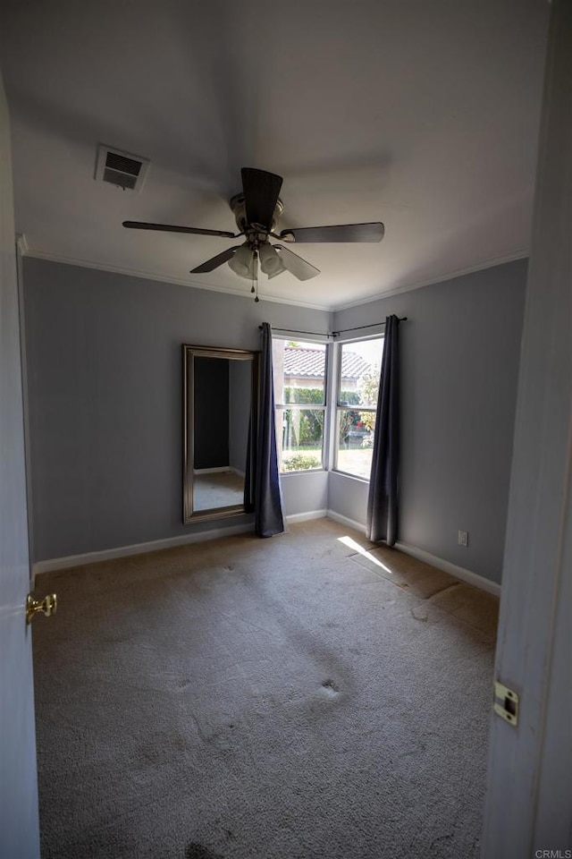 4843 Sumac Pl, Oceanside, CA 92057 - carpeted spare room featuring ceiling fan, baseboards, and crown molding