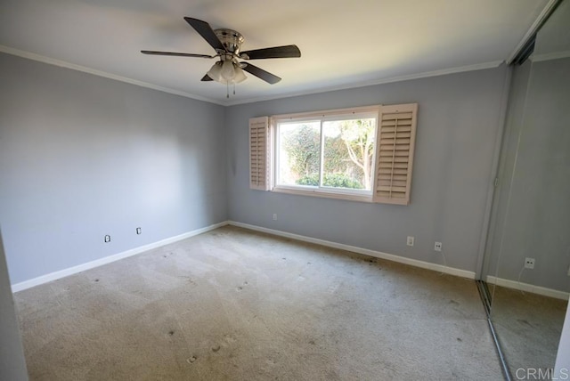 4843 Sumac Pl, Oceanside, CA 92057 - carpeted spare room featuring baseboards, ornamental molding, and a ceiling fan