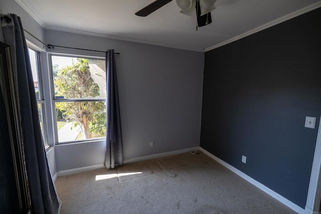 4843 Sumac Pl, Oceanside, CA 92057 - carpeted empty room featuring healthy amount of natural light, ceiling fan, baseboards, and crown molding