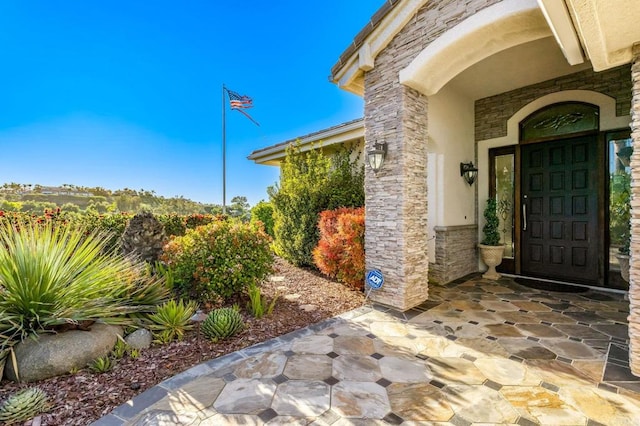 28623 Willow Park Rd, Escondido, CA 92026 - doorway to property featuring stucco siding and stone siding