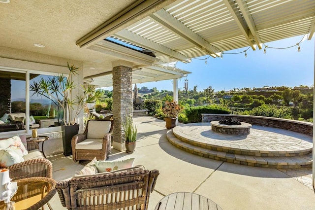 28623 Willow Park Rd, Escondido, CA 92026 - view of patio / terrace featuring an outdoor fire pit and a pergola