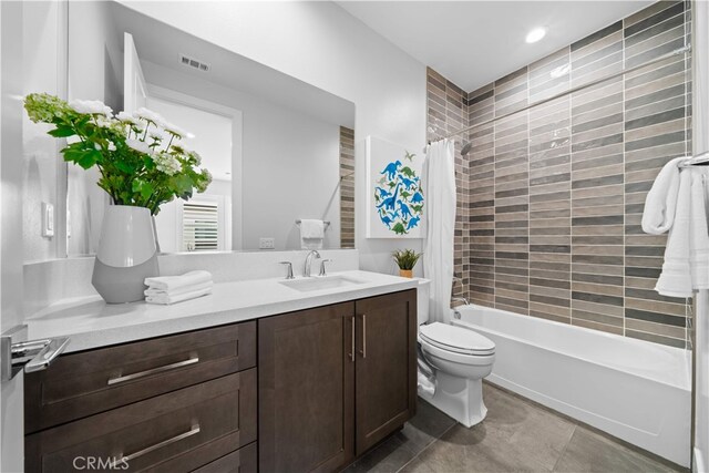 110 Mulberry, Lake Forest, CA 92630 - bathroom with toilet, vanity, shower / bath combo, and tile patterned flooring