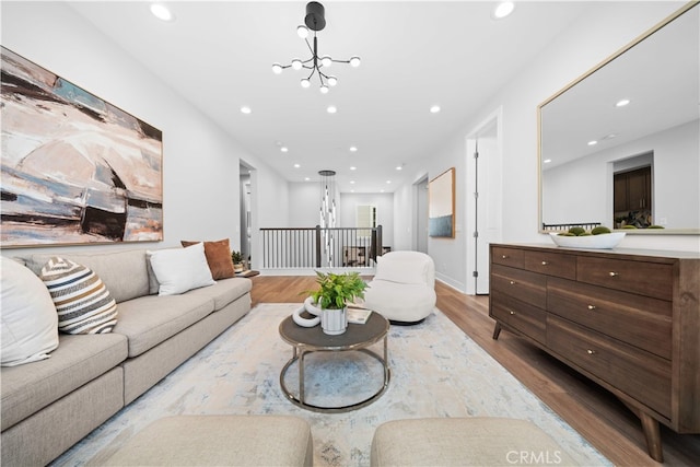 110 Mulberry, Lake Forest, CA 92630 - living area featuring a chandelier, wood finished floors, and recessed lighting