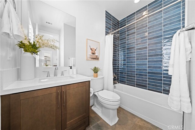 110 Mulberry, Lake Forest, CA 92630 - full bathroom featuring vanity, toilet, shower / tub combo with curtain, and tile patterned floors