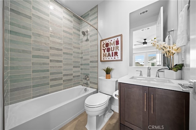 110 Mulberry, Lake Forest, CA 92630 - bathroom with washtub / shower combination, vanity, toilet, and a ceiling fan