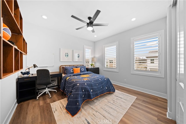 110 Mulberry, Lake Forest, CA 92630 - bedroom featuring wood finished floors, baseboards, a desk, recessed lighting, and ceiling fan