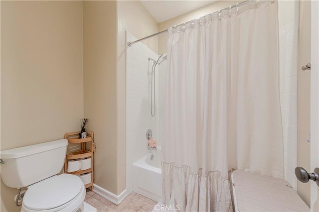 2551 Holly St, Fullerton, CA 92835 - bathroom with toilet, shower / bath combo, tile patterned floors, and baseboards