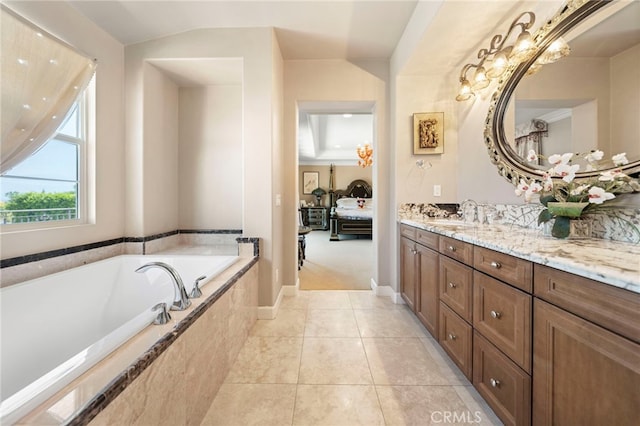 2825 Majestic St, West Covina, CA 91791 - ensuite bathroom with a garden tub, vanity, and tile patterned floors