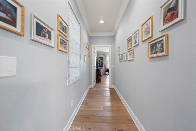 2825 Majestic St, West Covina, CA 91791 - corridor with ornamental molding, wood finished floors, baseboards, and recessed lighting