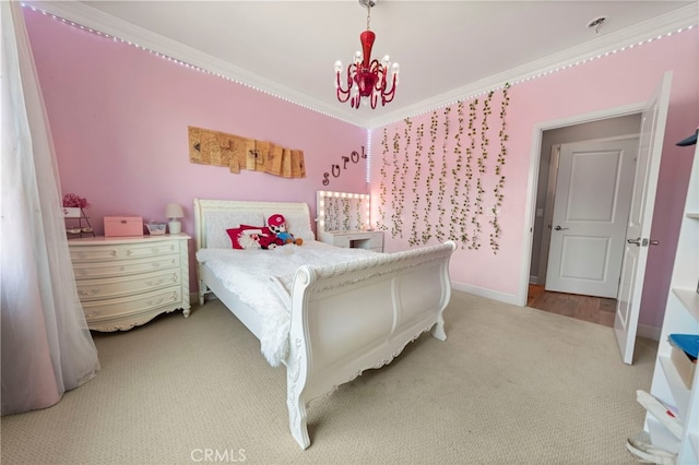2825 Majestic St, West Covina, CA 91791 - bedroom featuring crown molding, carpet flooring, a chandelier, and baseboards