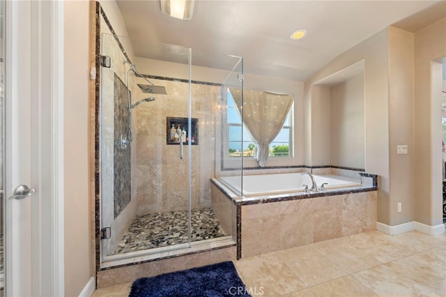2825 Majestic St, West Covina, CA 91791 - full bathroom with a bath, a shower stall, baseboards, and tile patterned flooring