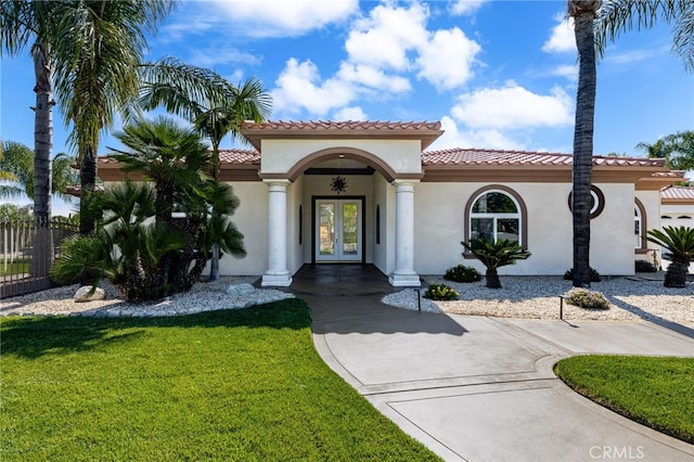 4009 Cerveza Cir, Corona, CA 92881 - mediterranean / spanish-style house with french doors, stucco siding, and a tile roof