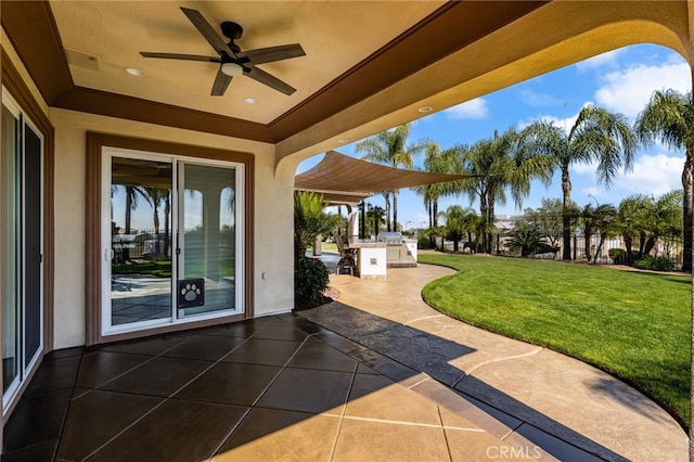 4009 Cerveza Cir, Corona, CA 92881 - view of patio / terrace with a ceiling fan and exterior kitchen
