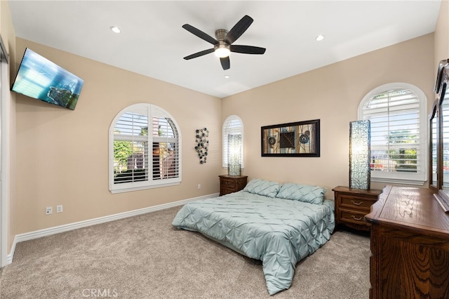 4009 Cerveza Cir, Corona, CA 92881 - carpeted bedroom with multiple windows, baseboards, recessed lighting, and a ceiling fan