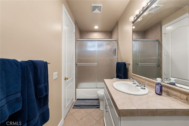 4009 Cerveza Cir, Corona, CA 92881 - full bathroom with tile patterned flooring, vanity, toilet, and enclosed tub / shower combo