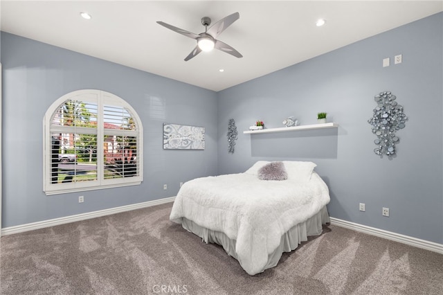 4009 Cerveza Cir, Corona, CA 92881 - carpeted bedroom with baseboards, a ceiling fan, and recessed lighting