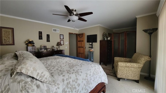 3349 Brookridge Rd, Duarte, CA 91010 - bedroom featuring light carpet, crown molding, and a ceiling fan