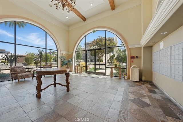21345 Hawthorne Blvd Unit 126, Torrance, CA 90503 - common area featuring a towering ceiling, beam ceiling, and recessed lighting