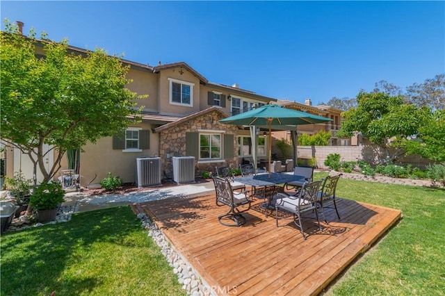 12538 Old Port Ct, Rancho Cucamonga, CA 91739 - wooden terrace with central AC unit and outdoor dining area