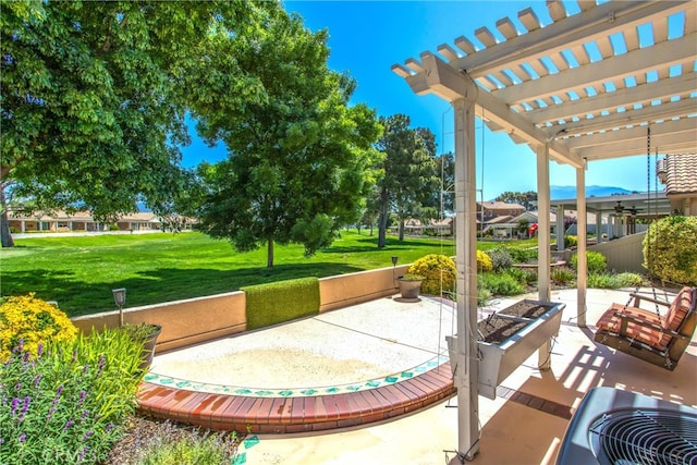 588 Twin Hills Dr, Banning, CA 92220 - view of community with a pergola, a lawn, and a patio area