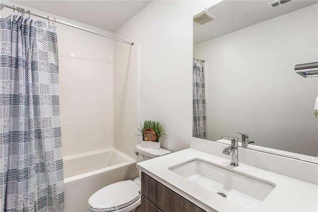 2335 Powell Dr, Rialto, CA 92377 - bathroom with toilet, vanity, and shower / bathtub combination with curtain