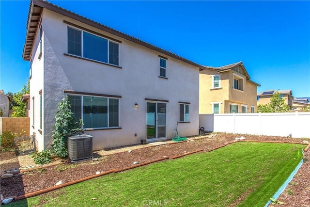 2335 Powell Dr, Rialto, CA 92377 - rear view of property featuring central air condition unit and stucco siding